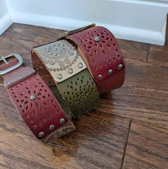 Fossil Women's Leather Boho Patch Belt Size Large - Picture 2 of 7